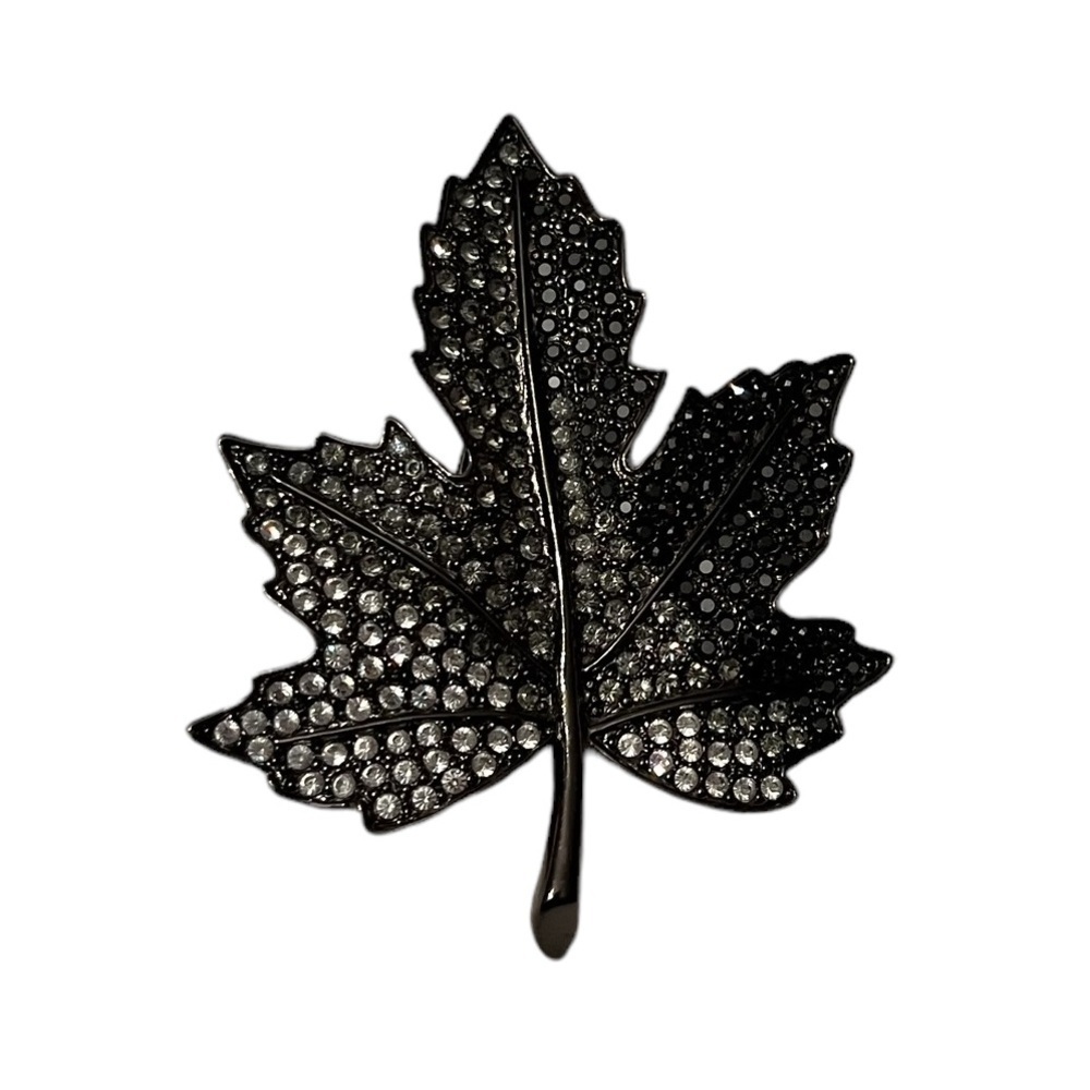 Three Tone Crystal Gunmetal Maple Leaf Brooch